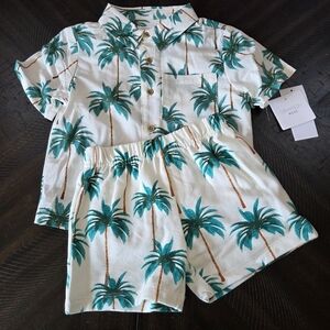 Palm Tree Print Shirt & Shorts Set NWT Vacation Beach Travel Size 4T Kids Boys